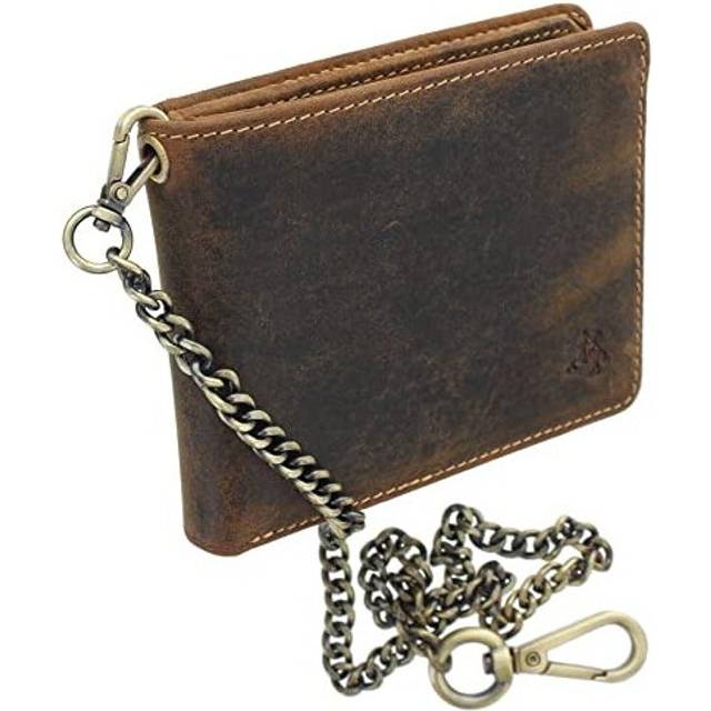 Visconti Leather Biker Wallet with Security Chain RFID Plus Tap and Go CHN Oil Tan
