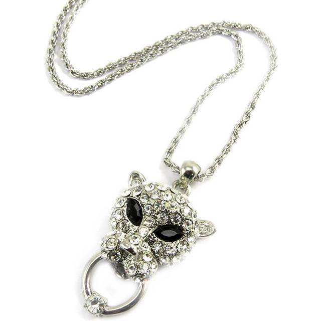 Les Trésors De Lily [M0720] - White black 'Panther' crystal long necklace white