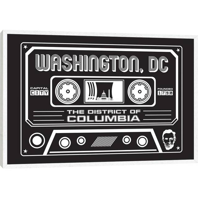 Washington DC Cassette, Dark Background by Benton Park Prints - Graphic Art Print on Canvas - White Framed (66.04 cm H x 45.72 cm W)