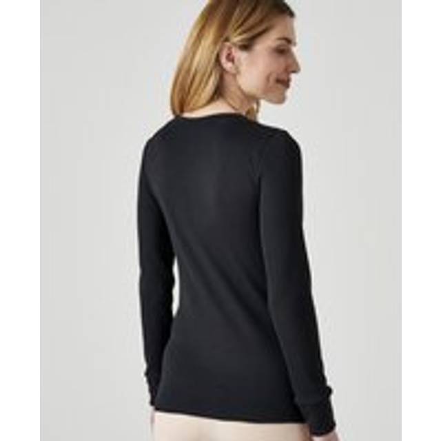 Long sleeve thermal T-shirt with a round neck, women's ribbed fleece Damart - Noir