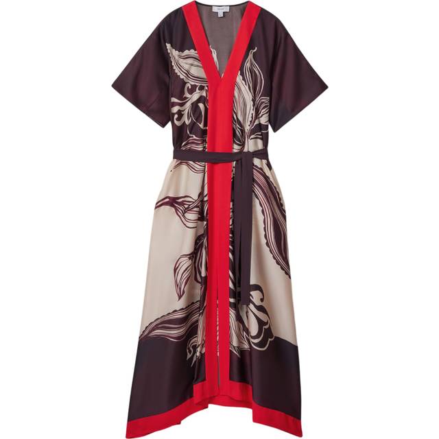 Reiss Womens Ivory/burgundy Hanna Graphic-print Woven Maxi Dress 4 - IVORY/BURGUNDY