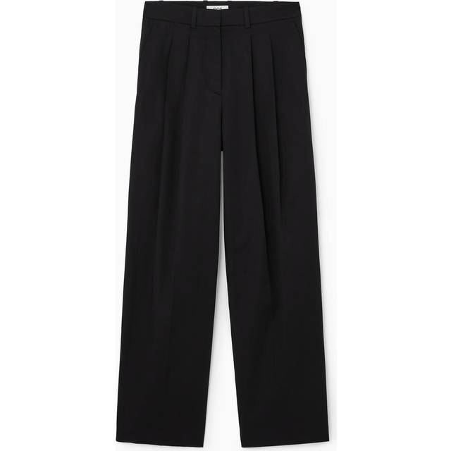 Relaxed Cotton Wide-Leg Trousers - Black - 38