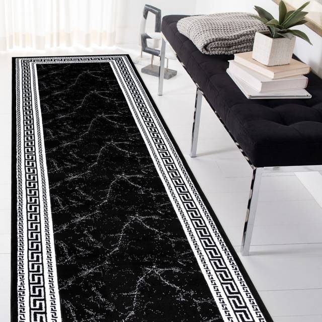 Modern GLOSS rugs for living rooms, bedrooms, kitchens, hallways, frames, Greek black / gray (Runner 60 x 300cm)