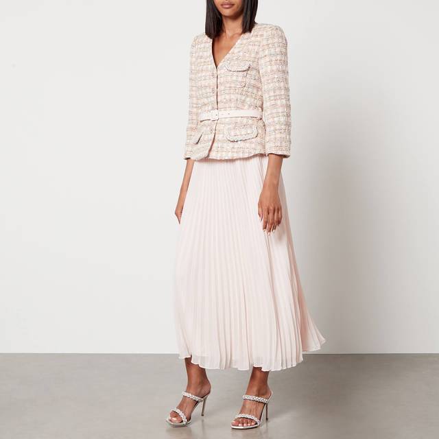 Self-Portrait Sequined Bouclé and Chiffon Midi Dress - UK 6/US 2 - Pink