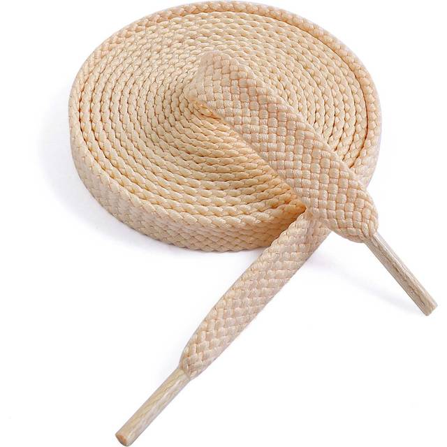 VSUDO Upgrade 43 Double Layer Weave Flat Shoelaces  5/16 Wide Flat Shoe Laces for Adults & Kids Sneakers or Athletic Shoes 1Pair-Beige-110CM