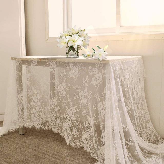 B-cOOL 60 X120 Inches White Lace Tablecloth Rectangle Vintage Embroidered Fall Wedding Tablecloths Overlay for Outdoor Party Thanksgiving Home Decor
