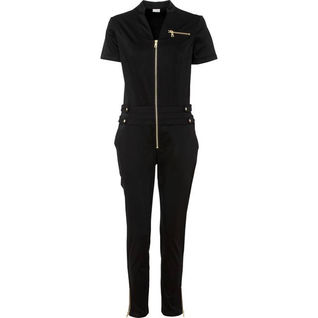 bonprix Zip-Up Short Sleeve Jumpsuit - Black