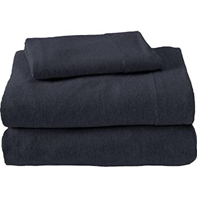 4 Piece Jersey Knit Full Cotton Blend Navy Sheet Set | Ultra-Soft T-Shirt Jersey Bedding Sheets & Pillowcases | Heathered  Breathable  All S