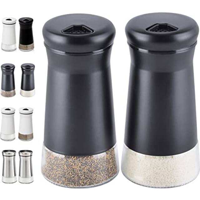 HOME EC Original Glass Salt and Pepper Shakers Set with Adjustable Pour Holes - Stainless Steel Salt Shaker and Pepper Shaker - Farmhouse Salt and Pep