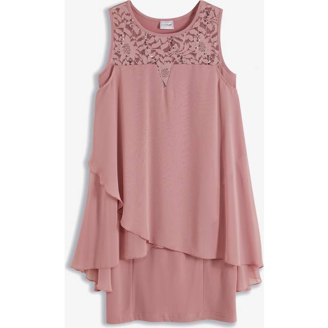 nachhaltiges Damen Sommer-Kleid mit Spitzendetails und Pailletten Mini-Kleid Chiffon-Kleid Business-Kleid 965847 Rosa