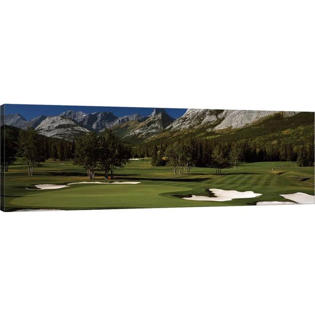 Double Green, Mt. Kidd Course, Kananaskis Country Golf Course, Kananaskis Country, Alberta, Canada by Panoramic Images - Wrapped Canvas Panoramic Phot (30.48 cm H x 91.44 cm W x 1.91 cm D)