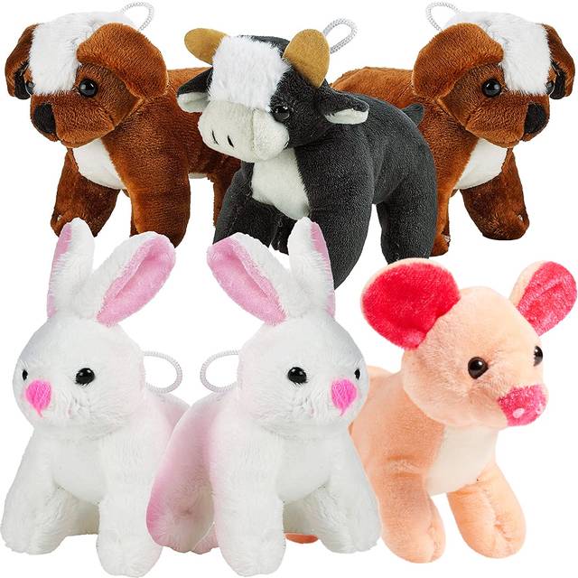 Bedwina Plush Stuffed Animals - Farm Animal Toys - (Pack of 12 Bulk) 5 Inch Soft Cuddly Plushed Cow  Pig  Bunny Rabbit  Dog  Party Favors  Gifts  Priz