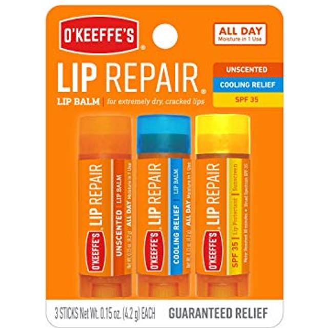 O'Keeffe's Lip Repair Lip Balm for Dry  Cracked Lips  Stick  (Pack of 3: 1 Cooling + 1 Unscented + 1 SPF)