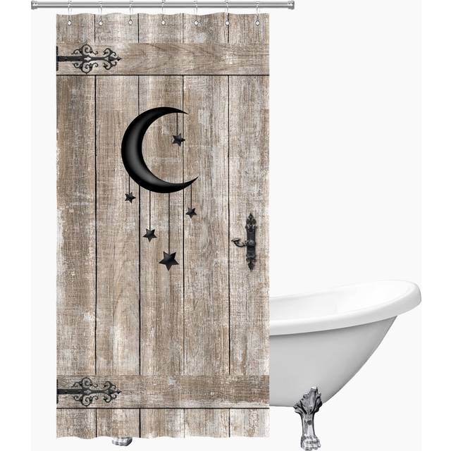 ZXMBF Moon Star Barn Door Shower Curtain Small Stall Rustic Wooden Plank Vintage Farmhouse Country Old Garage 72Lx36W Inch Home Bathroom Decor Waterpr