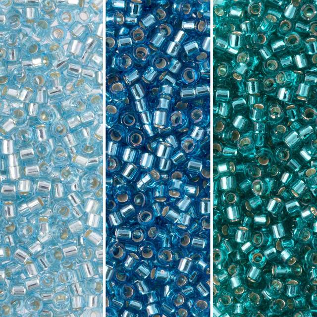 Miyuki Delica Seed Beads Bundle: Size 11/0  Turquoise Silver Lined Palette Collection DB44  DB149  DB1208 - 3 Tubes of 7.2 Grams ea