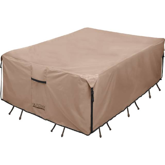 ULTCOVER Rectangular Patio Heavy Duty Table Cover - 600D Tough Canvas Waterproof Outdoor Dining Table and Chairs General Purpose Furniture Cover Size