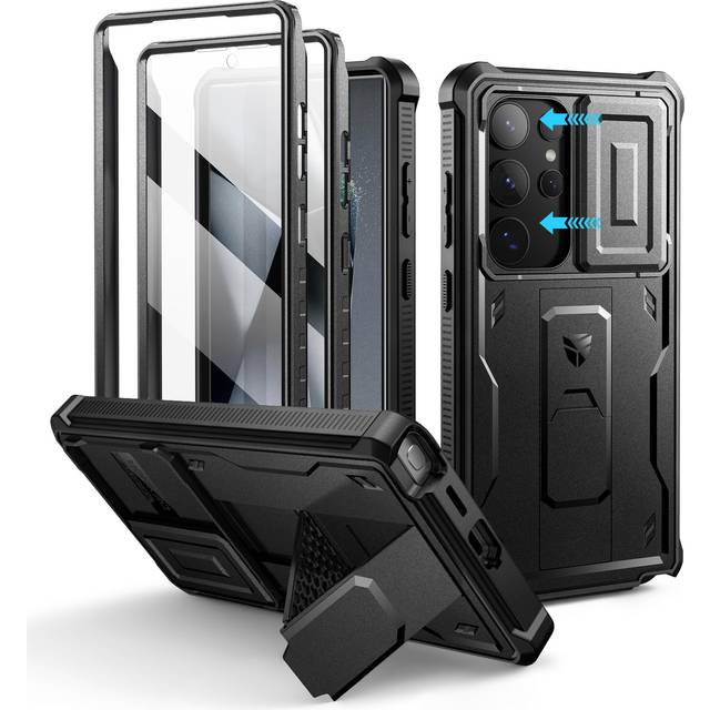 Dexnor Fodral för Samsung Galaxy S24 Ultra - Med Kameralucka, Skärmskydd och Kickstand, Slitstarkt Skydd-Svart