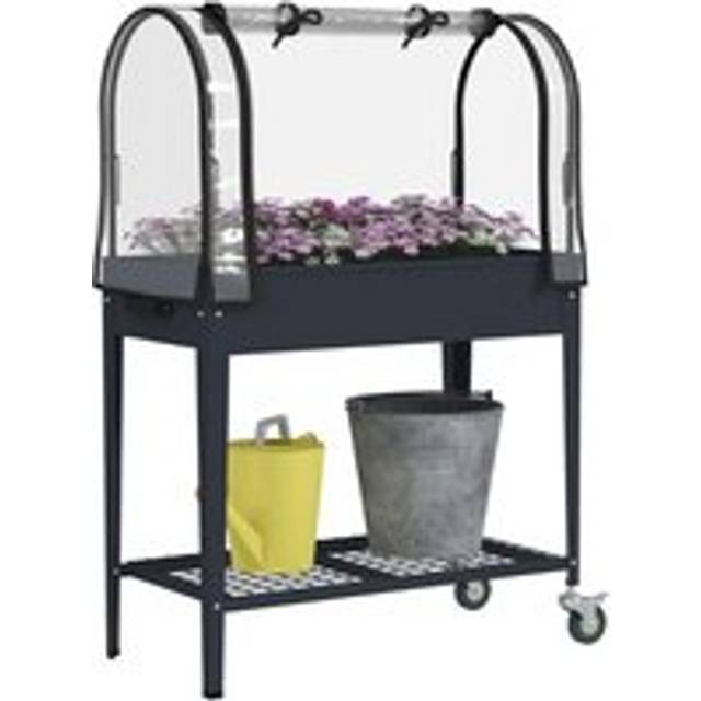 Outsunny Mobile Raised Garden Bed with Greenhouse Cover Bottom Shelf Dark Grey | TJ Hughes