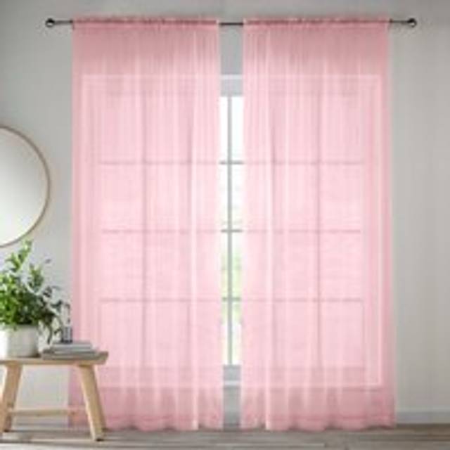 Plain Sheer Voile Panel Curtains Panel - Pair with Rod Pocket Header - Pink - 145cm width x 137cm drop