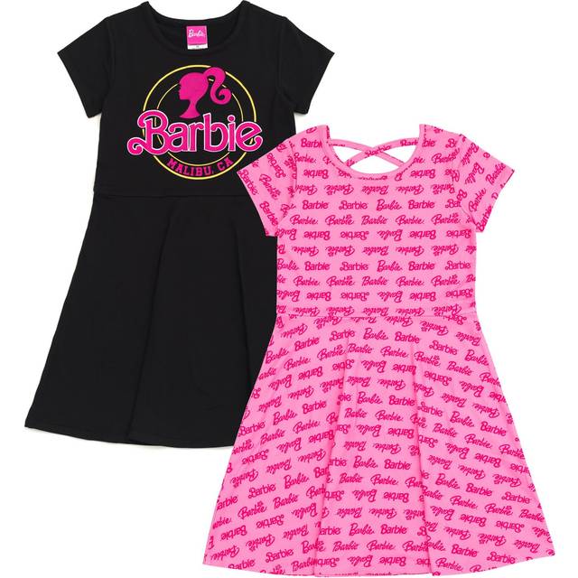 Barbie Little Girls 2 Pack Skater Dresses Logo Pink/Black 6