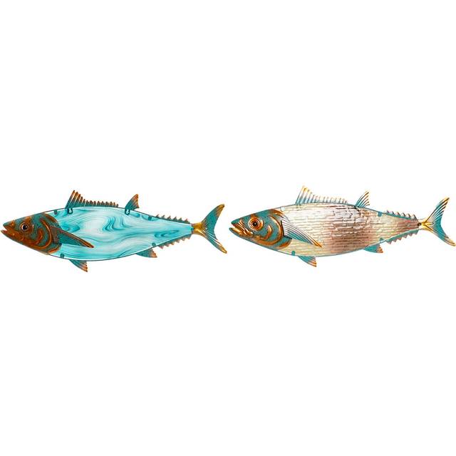 Väggdekoration Home ESPRIT Blå Multicolour Gyllene Fisk Medelhavs 70 x 4,5 x 25,5 cm (2 antal)