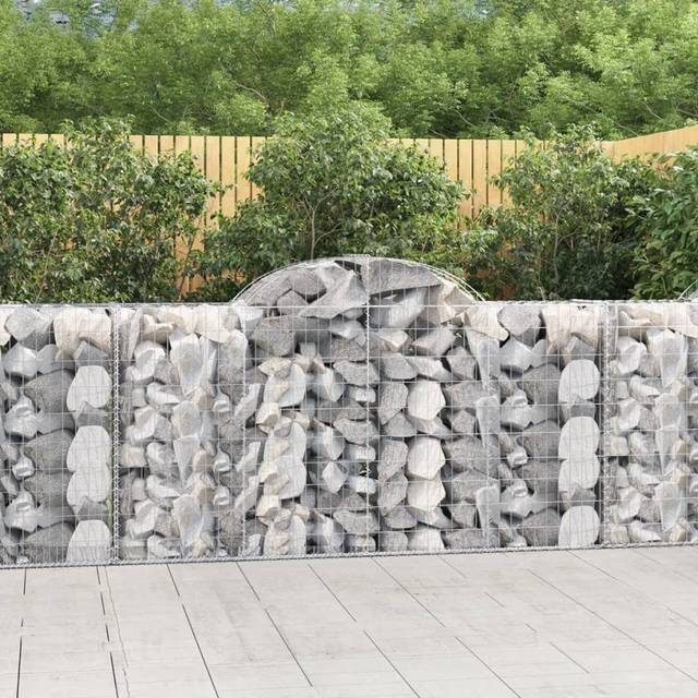 vidaXL Arched Gabion Baskets 9 pcs 200x50x100/120 cm Galvanised Iron - Silver