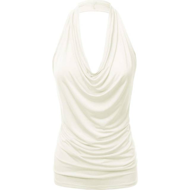 FASHIONOLIC Women's Casual Halter Neck Draped Front Sexy Backless Tank Top S-3XL CLLTJ316 OFFWHITE L