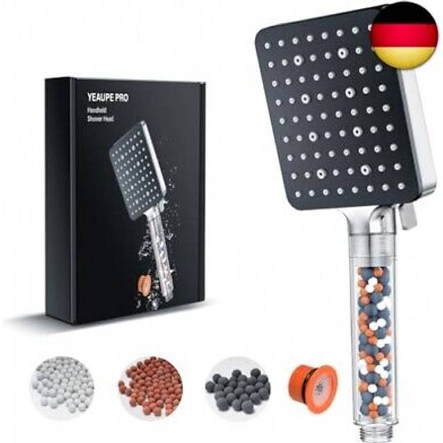 YEAUPE PRO universal duschdusch med filter, badkar handdusch (115 x 100 mm), vattenbesparande duschhuvud med 6 stråltyper, högt tryck regndusch sparduschhuvud antikalk duschhuvud, krom