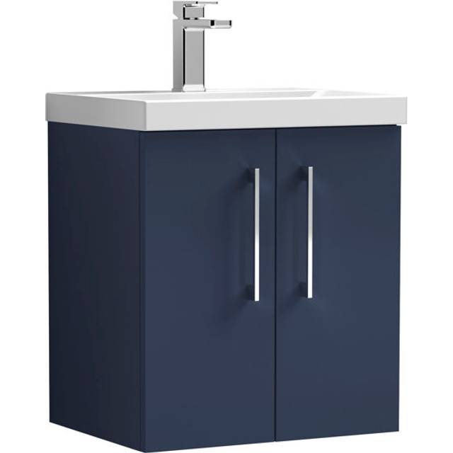 Nuie Arno Midnight Blue Wall Hung 2 Door Vanity Unit & Basin - 579 x 510mm