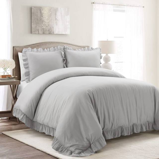 Lush Decor Reyna Ruffle 100 Cotton Duvet Cover Set  3 Piece Cozy Ruffled Bedding Set  Timeless Elegance and Comfort  Full Q