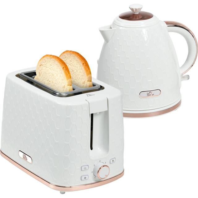 HOMCOM Kettle and Toaster Set 1.7L Fast Boil Kettle & 2 Slice Toaster Set White