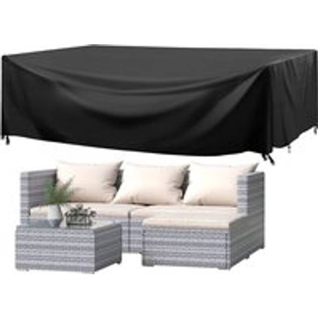 Rattantree - 4 Pieces Rattan Outdoor Furniture Garden Sofa Table Patio Set with Protective Cover Grey