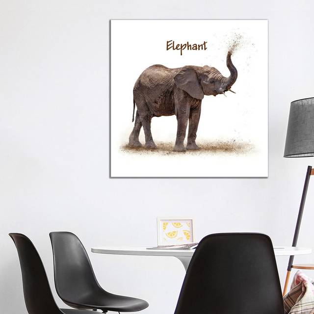 Baby Elephant Calf Blowing Dirt by Susan Schmitz - Graphic Art on Canvas - Wrapped Canvas (66.04cm H x 66.04cm W)