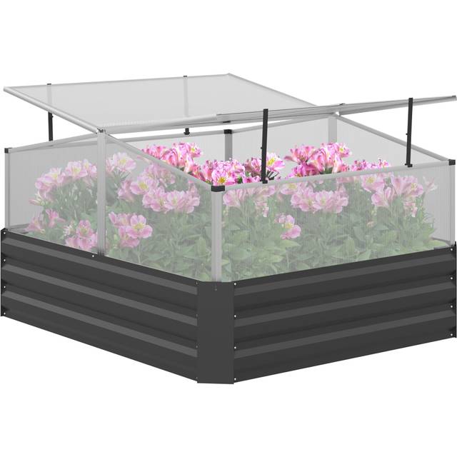 Outsuuny Galvanised Raised Garden Bed with Greenhouse and Cover - Dark Grey - Outsunny | TJ Hughes