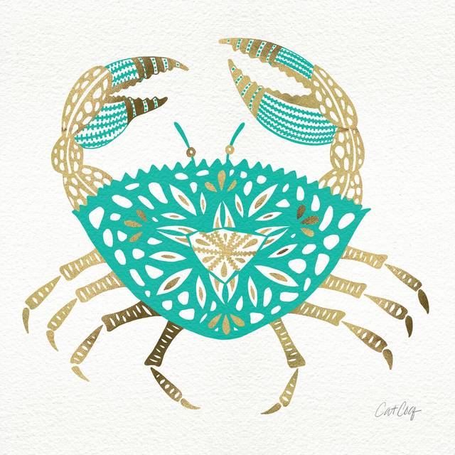 Gold Turquoise Crab - Wrapped Canvas Graphic Art Print (30.48 cm H x 30.48 cm W)