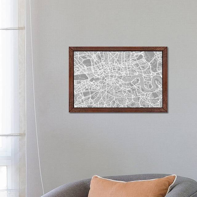 London Map V by Michael Tompsett - Graphic Art Print on Canvas - Brown Framed (101.6 cm H x 66.04 cm W)