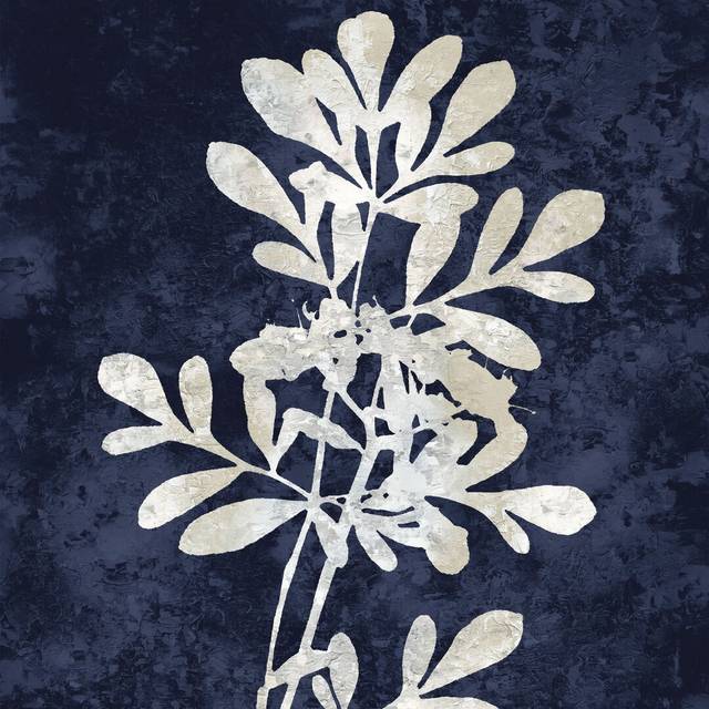 Tan And Navy Floral 2 (122cm H x 122cm W x 3.8cm D)