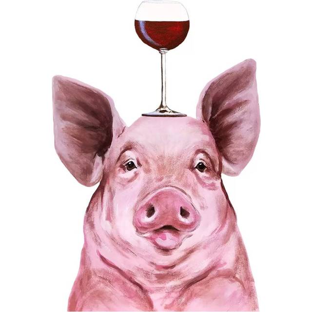 Pig with Wineglass by Coco de Paris - Wrapped Canvas Art Prints (101.6cm H x 66.04cm W x 3.81cm D)