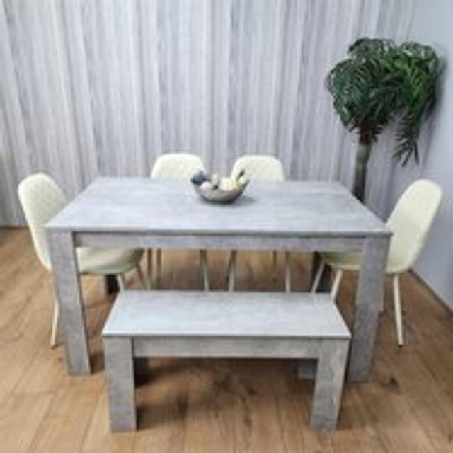 Kosy Koala Wooden Rectangle Dining Table Set with Bench - Dining Room Sets with Dining Table and Set of 4 Chairs for Versatile Use, Grey and Cream, Multi