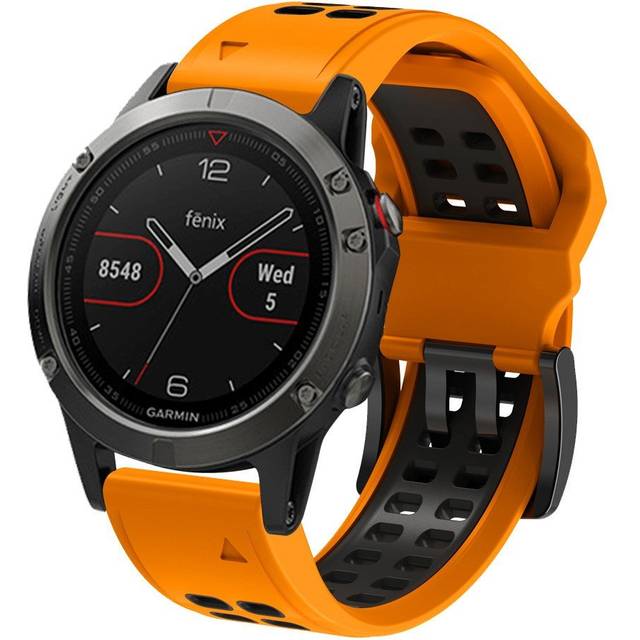 Garmin Universal Dobbelt-hullet Silikone Rem (26mm QuickFit) - Orange / Sort