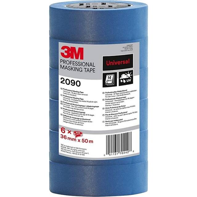 3M Masking Tape 2090 Universal Surfaces, medium tack, UV stable, indoors & outdoors, tower pack 6 rolls, 36 mm x 50 m