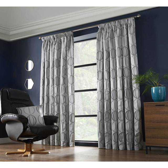 "(66x72"", Silver) Omega Taped Pencil Pleat Curtain Pair Lined Curtains Jacquard"