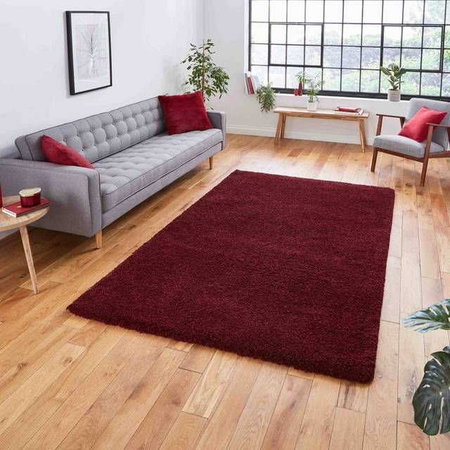 Think Rugs Sierra Ruby Rectangle 200 x 290cm Polypropylene Plain Shaggy 9000, Red