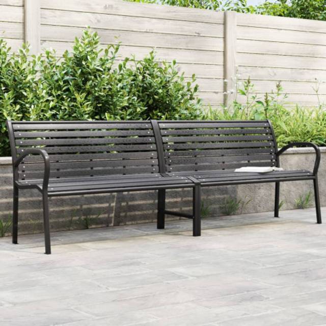 vidaXL Twin Garden Bench Black 231 cm Steel and WPC