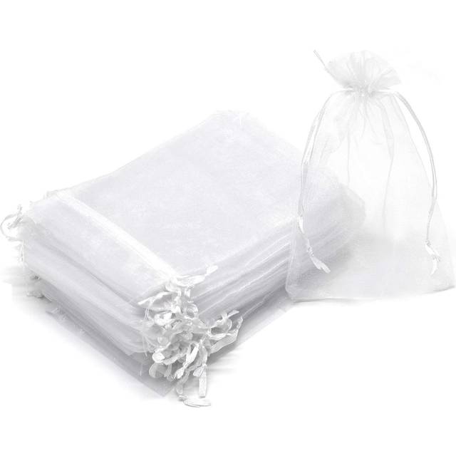 Bezall 50Pcs Premium Sheer Organza Bags  White Wedding Favor Bags with Drawstring  7x9 inches Jewelry Gift Bags for Party  Festival  Makeup Organza Fa