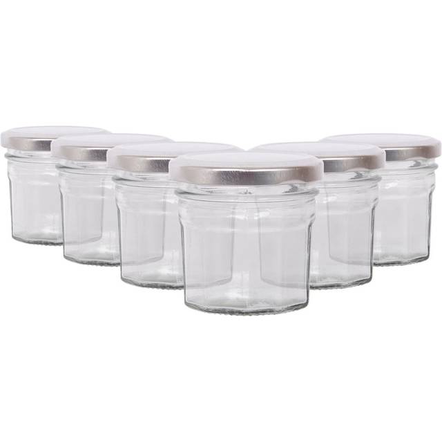130ml Glass Jam Jars with Lids - Pack of 6 - Black Lid
