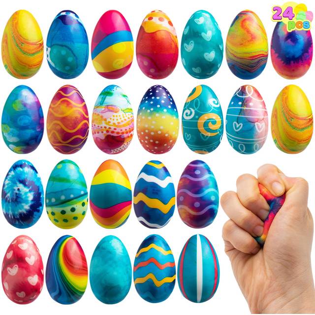 JOYIN 24 Pack Easter Egg Shaped Foam Stress Ball Squishy Toy Slow Rising Relief for Easter Hunt  Easter Theme Party Favor  Basket Stuffers Fillers  Ea