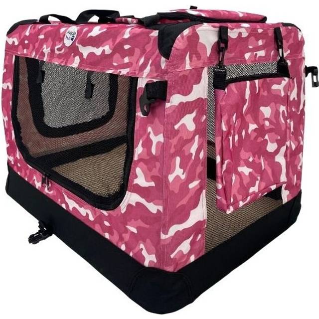 (Pink Camo, Small) HugglePets Fabric Dog Crate, Mat & Treat Food Bag