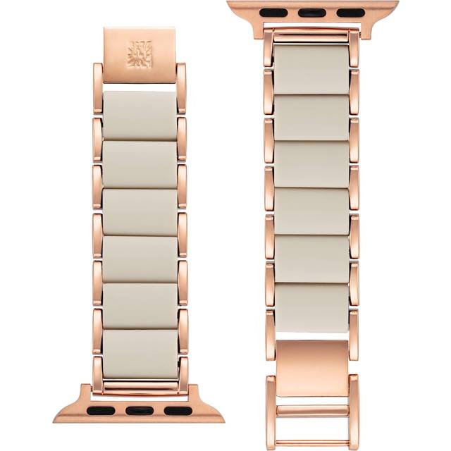 Anne Klein Women's Rubberized Link Bracelet Band for Apple Watch® in Cream / Rose Gold-Tone size 42/44/45/Ultra(49mm)