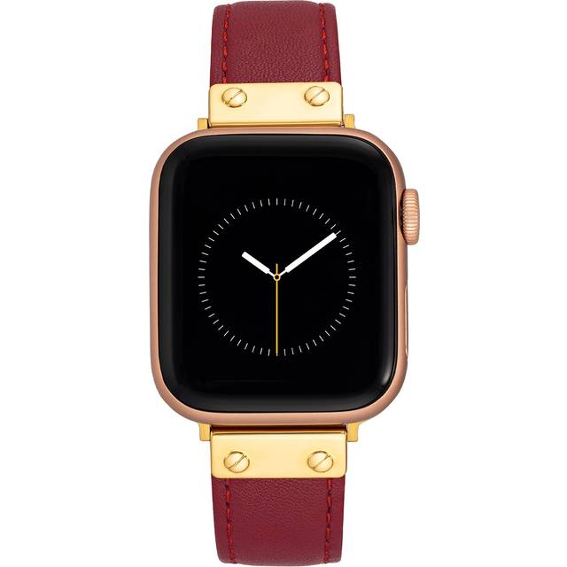 Anne Klein Women's Leather Band for Apple Watch® in Red/Gold-Tone size 42/44/45/Ultra(49mm)